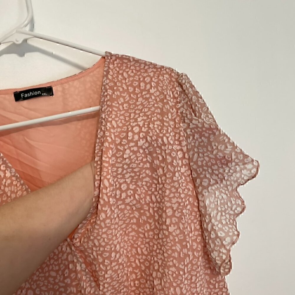 FASHION Flowy Midi Tiered Ditsy Floral Dress Rose Pink Faux Wrap XXL - NO BELT - Picture 5 of 15